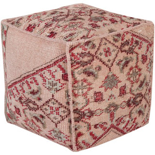 Bohemian Beige Pink Red Pouf Ottoman